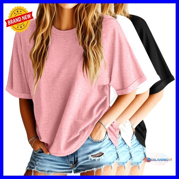 Oversized T-Shirt Pack Loose Fit Crew Neck Casual Summer Tees Minimal Chic